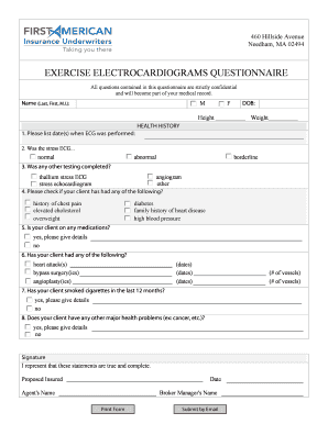 Exercise Electrocardiograms Questionnaire