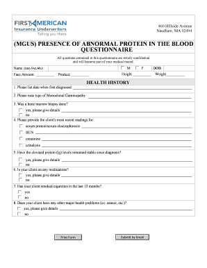 MGUS Health History Questionnaire