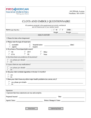 Clots and Emboli Questionnaire