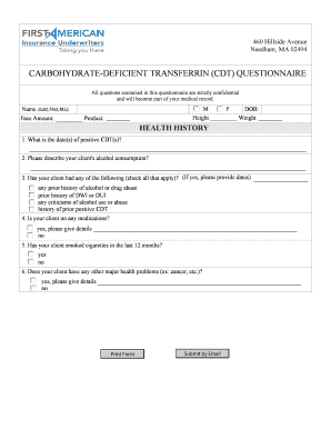 Carbohydrate-Deficient Transferrin (CDT) Questionnaire