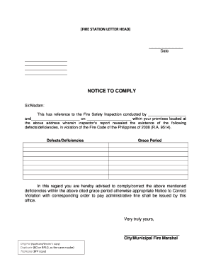 Fire Safety Compliance Notice