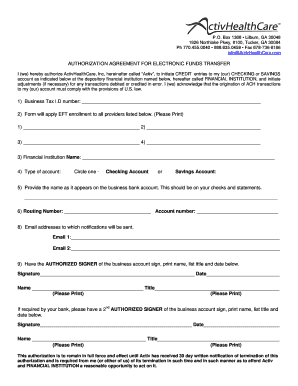 Authorization Agreement for Electronic Funds Transfer