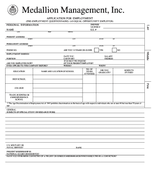 Medallion Management Employment Application