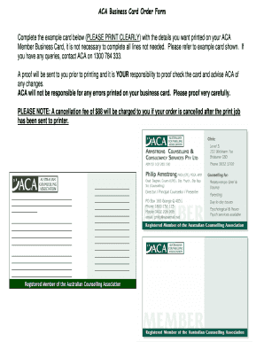 ACA Business Card Order Form