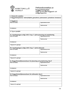 Swedish Construction Site Pre-Notification Form
