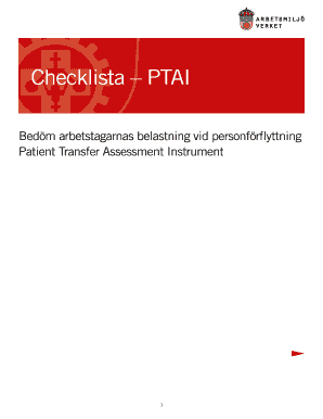 Bedm arbetstagarnas belastning vid personfrflyttning PTAI checklista Patient transfer assesment instrument