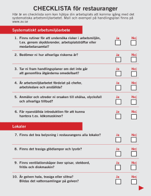 Restaurant Work Environment Checklist