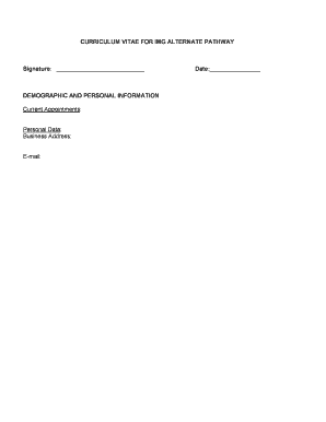 Curriculum Vitae for IMG Alternate Pathway