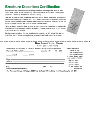 Brochure Order Form for Urology Certification