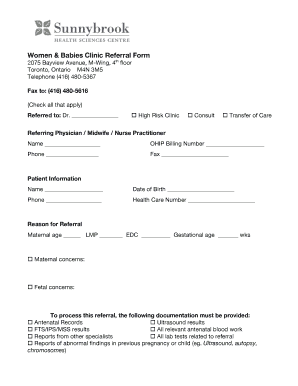 Fillable Online Women Babies Clinic Referral Form - Sunnybrook Hospital ...