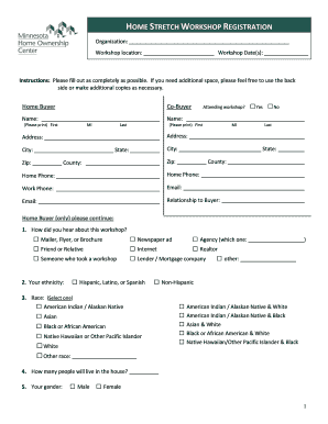 Home Stretch Workshop Registration Form