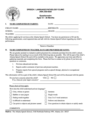 Speech Pathology Clinic Questionnaire