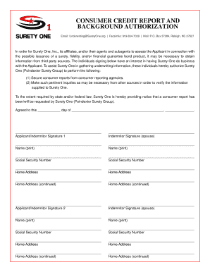 Consumer Credit Report and Background Authorization