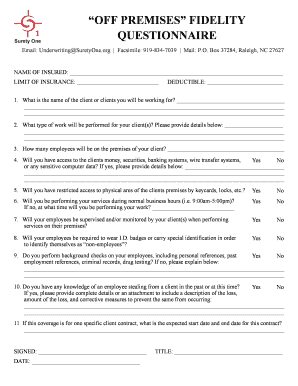 Off Premises Fidelity Questionnaire