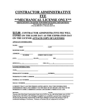 Michigan Contractor Administrative Fee Form