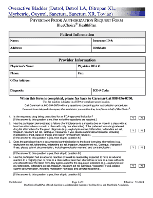 Overactive Bladder Prior Authorization Request Form