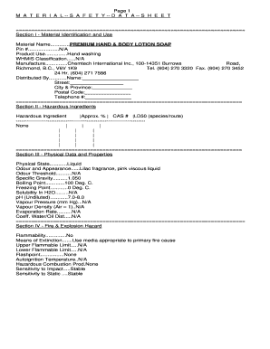 Material Safety Data Sheet for Premium Hand & Body Lotion Soap