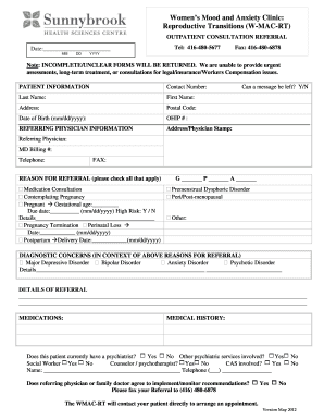 Women's Mood and Anxiety Clinic Referral Form