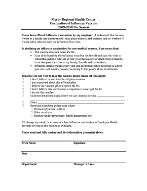 Influenza Vaccine Declination Form