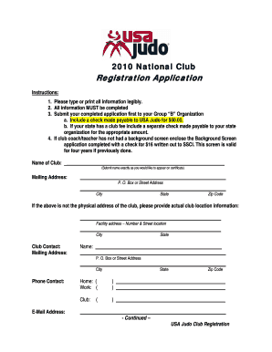 USA Judo Club Registration Application