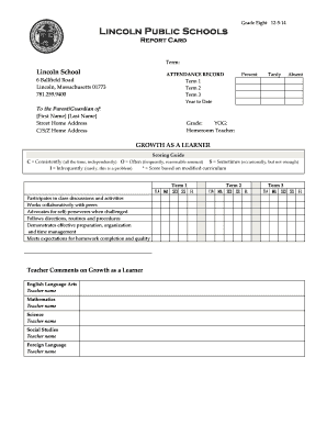 Grade 8 Report Card