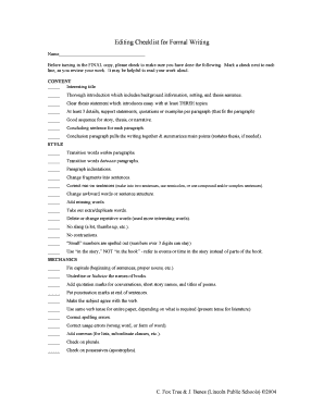 Editing Checklist for Formal Writing