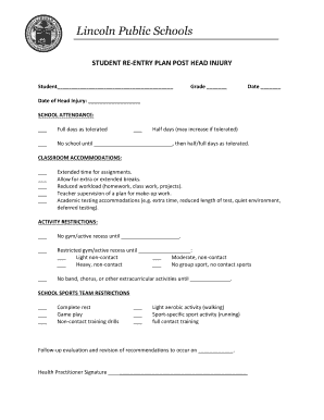 Student Re-Entry Plan Post Head Injury