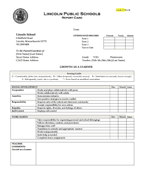 Grade 1 Report Card