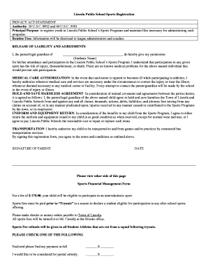 Lincoln Public School Sports Registration Form