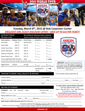 Harlem Globetrotters Girl Scout Discount Ticket Order Form