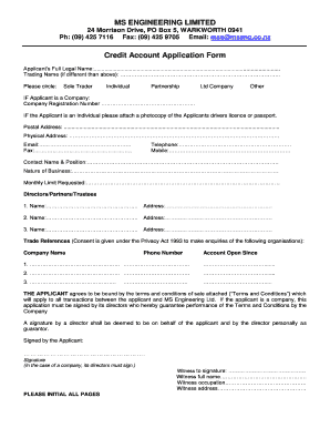 Credit Account Application Form