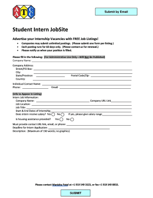 Student Intern JobSite Listing Form