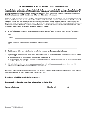 Authorization for Use and Disclosure of Health Information