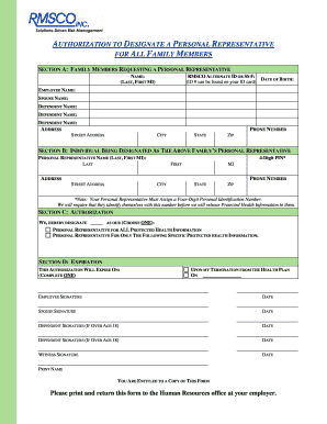 Authorization to Designate a Personal Representative for Family Members