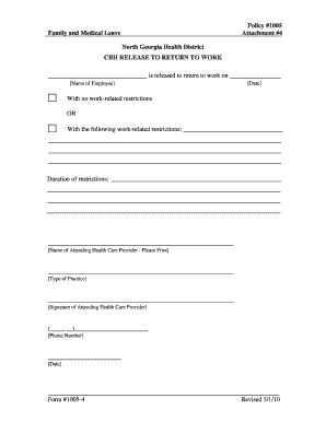 CBH Release to Return to Work Form