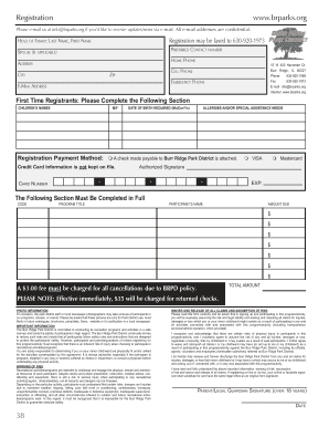 Burr Ridge Park District Registration Form