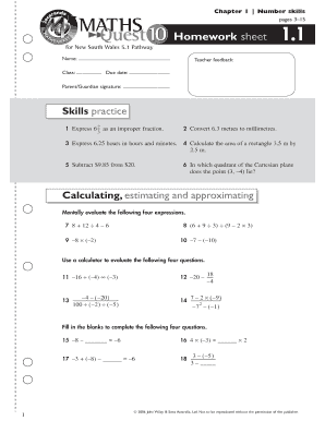 New South Wales 5.1 Pathway Homework Sheet