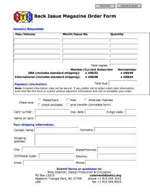 Back Issue Magazine Order Form