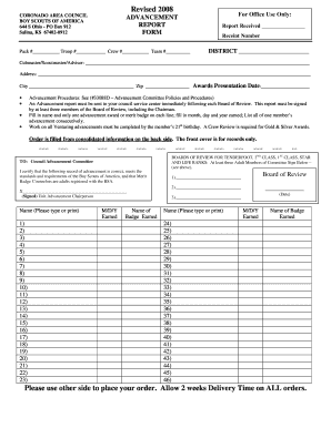 Boy Scouts of America Advancement Report Form