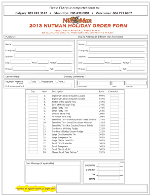 2013 Nutman Holiday Order Form