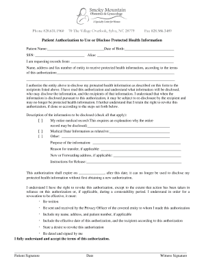Patient Authorization to Disclose Protected Health Information