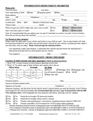 Child Restraint Checkup Form
