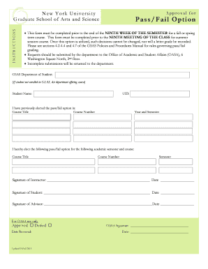 New York University Pass/Fail Option Form