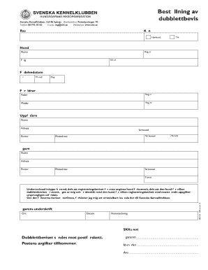 Swedish Kennel Club Duplicate Certificate Request