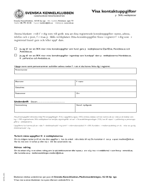 Svenska Kennelklubben Contact Information Consent Form