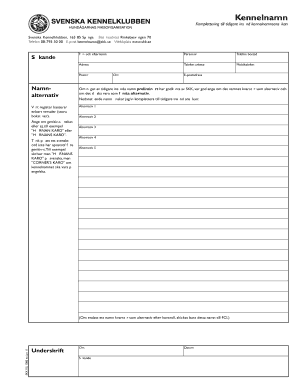 Kennel Name Application Supplement