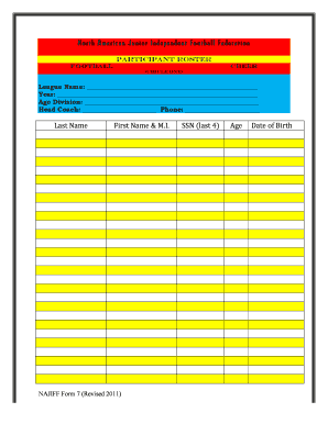 NAJIFF Participant Roster Form
