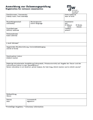 Anmeldung zur Zulassungsprüfung