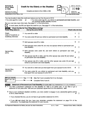 Schedule R Form 1040A Credit for the Elderly or Disabled