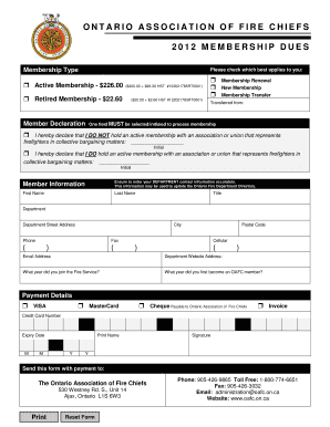 Ontario Association of Fire Chiefs Membership Renewal Form